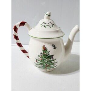 Spode Christmas Tree Candy Cane Teapot & Lid NWT 8" X 8" X 4"